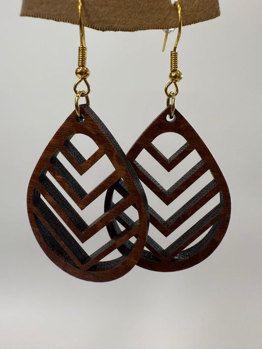 Earring - Modern Stacked V Teardrop (dark)