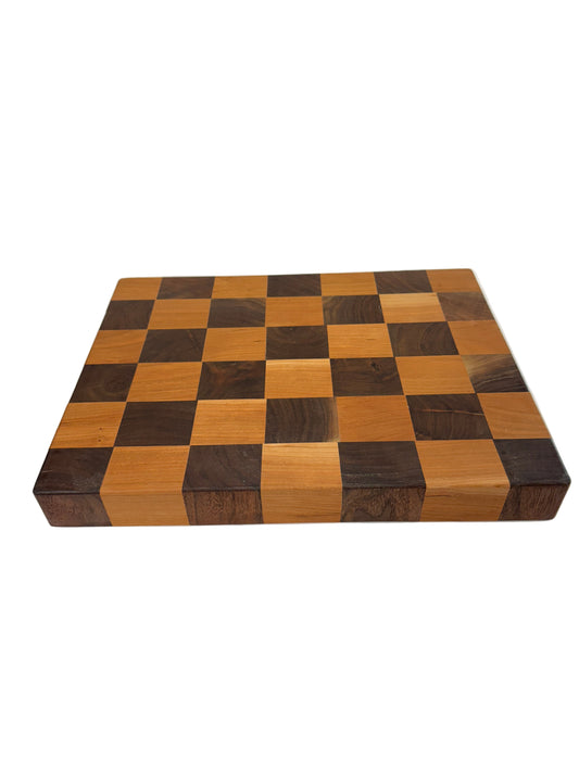 Wooden checkered board on a white background